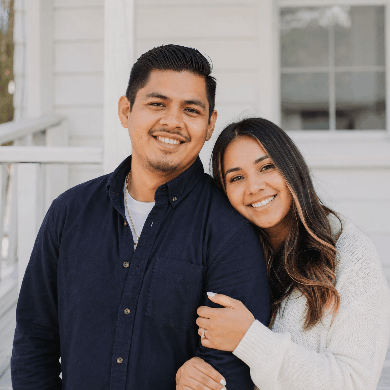 Mateo and Lucía R., Catholic couple from Phoenix, AZ, on the porch of their home